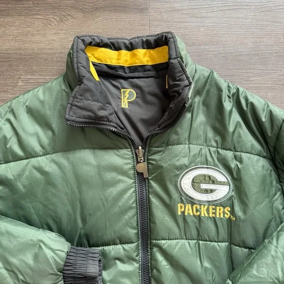 Vintage Pro Player Green Bay Packers NFL Reversible Puffer‎ Jacket XL - Picture 5 of 10